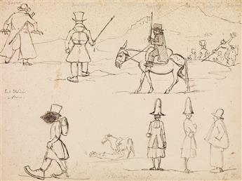 PAUL-JEAN FLANDRIN (Lyon 1811-1902 Paris) Collection of 20 pen and ink caricature drawings.